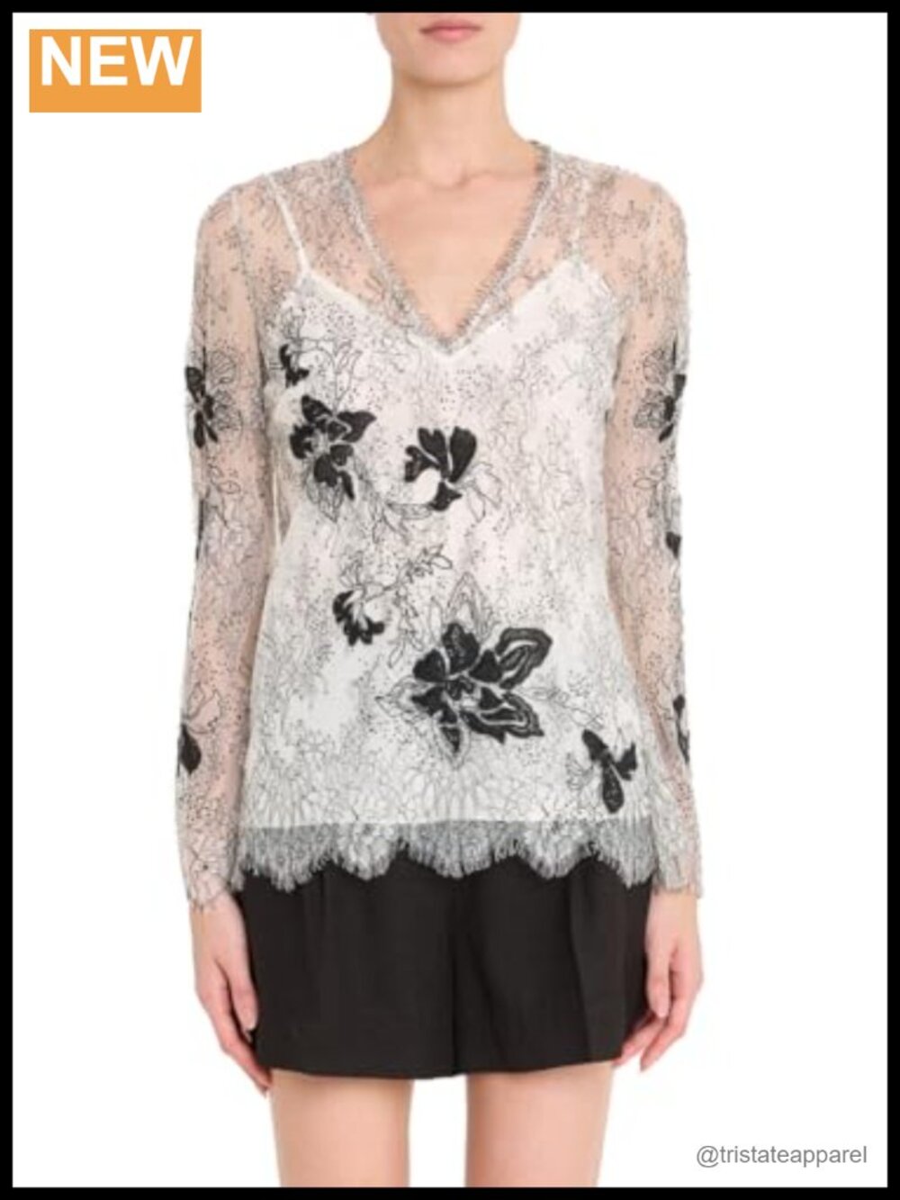 Kobi Halperin Devyn Blouse - Embroidered Floral V-Neck Cap Sleeve Blouson Top